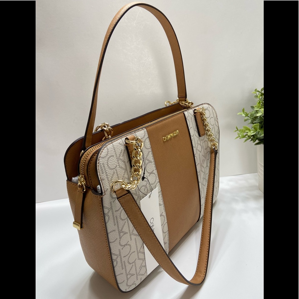 NEW Calvin Klein Monogram Logo Chainlink Satchel - Picture 11 of 12